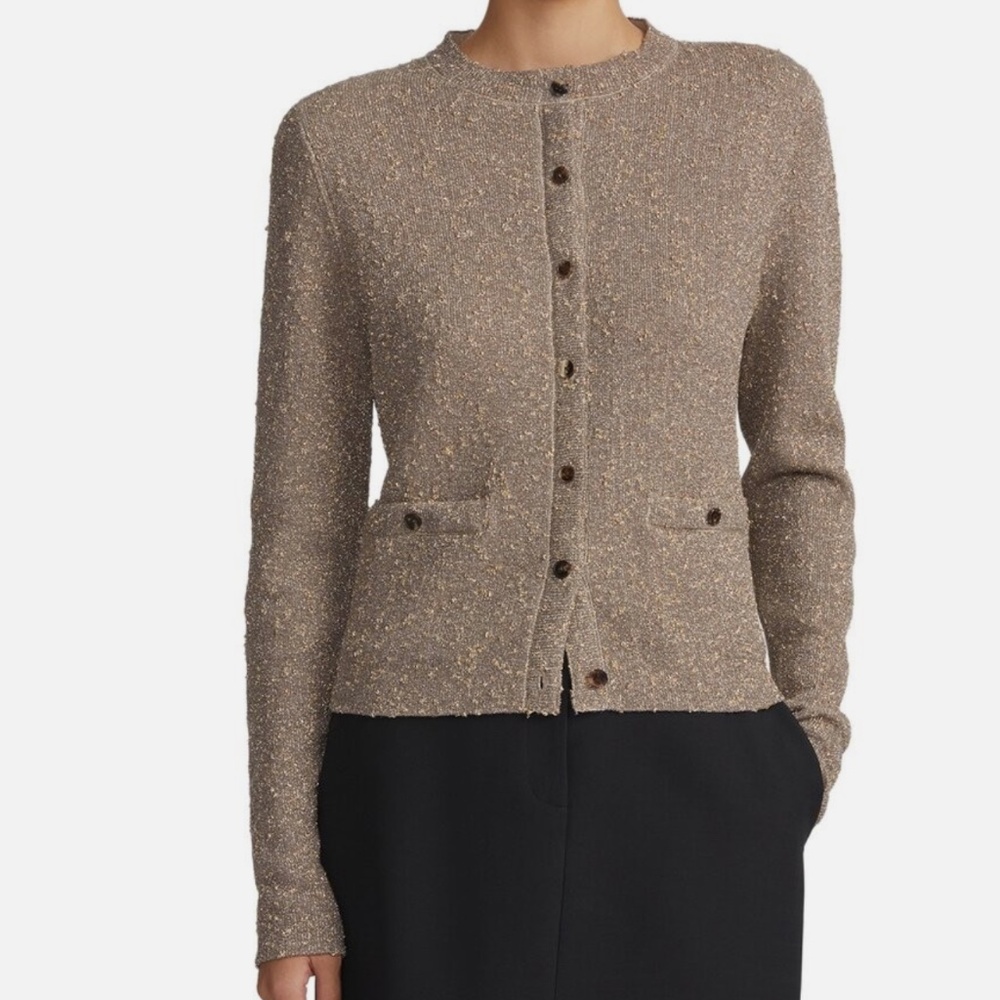 NWT Lafayette 148 New York Button Down Shimmer Gold  Knit Cardigan